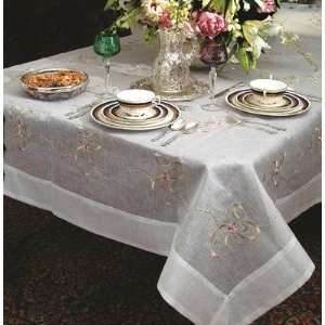   Embroidered Design Tablecloth in White Size 70 Round