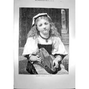   1873 Coninck Antique Portrait Broken Tambourine Girl