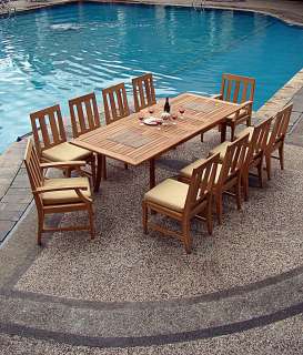   Grade A Teak 9pc Dining 117 Rectangle Table Chair Set Patio Outdoor