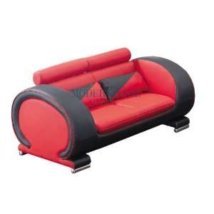  Ultra Modern Red and Black Leather Loveseat