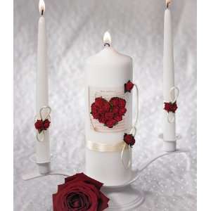   Flower of Love Red Rose Unity Candle and Taper Candles