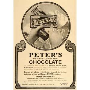 1905 Vintage Ad Peters Swiss Milk Chocolate Bar Alps   Original Print 