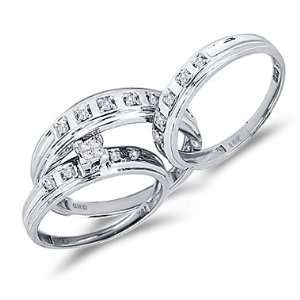 Diamond Engagement Rings Set Wedding Bands White Gold Men Ladies .24ct 