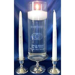  Floating Candle Vase   Engraved Cross with Wedding Rings 