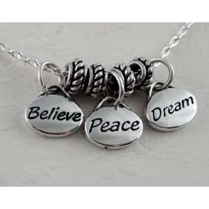Simple Words of Inspiration Believe Peace and Dream Necklace in 